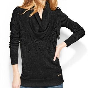 Michael Kors pullover top cowl‎ neck with fringe tassels size S